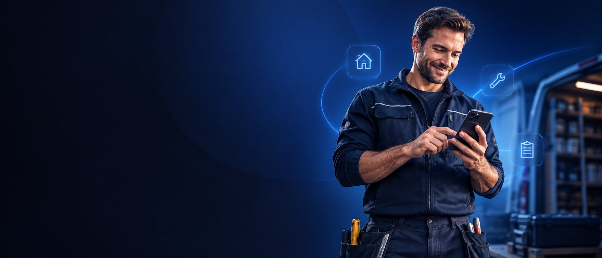 Handwerker nutzt AngebotsPilot auf dem Smartphone, um unterwegs ein Angebot zu erstellen
